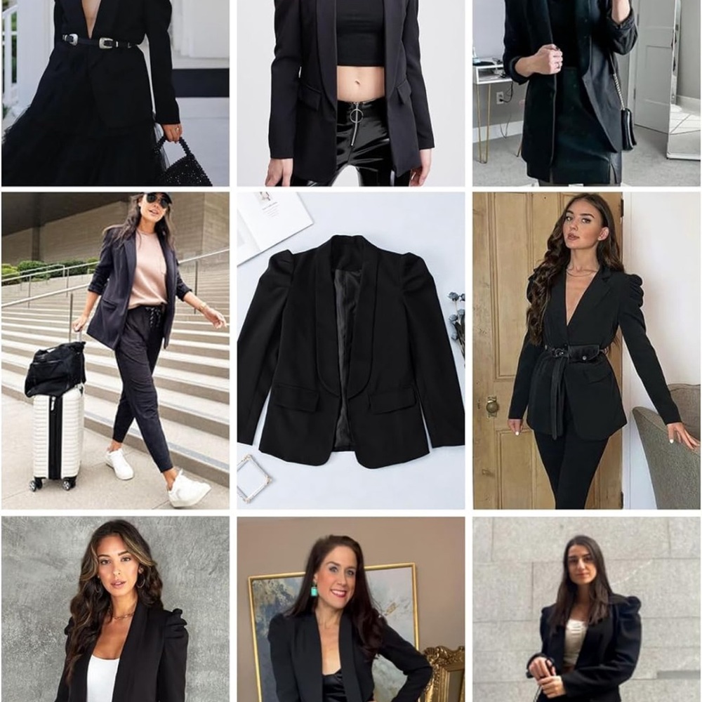 Women's Blazers Open Front Puff Sleeve with Pockets - Picture 4 of 7